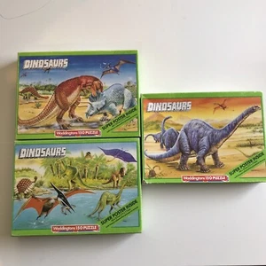 3x DINOSAUR Puzzle Vtg Puzzle Vtg 80s Puzzle Vtg Jigsaw Vtg Dinosaur Puzzle - Picture 1 of 9