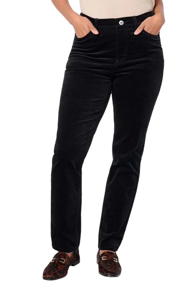 Denim & Co. Stretch Regular Velveteen Slim Straight Ankle Pant Black - Image 1 of 1