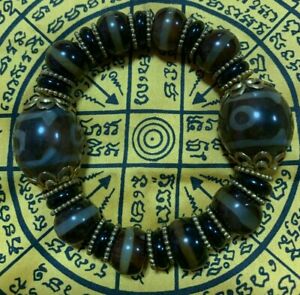 nine eye tibetan bead antique THAI AMULET bracelet MONEY TALISMAN DZI BLACK LOVE