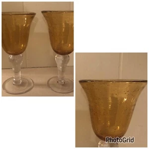 3 ARTLAND IRIS Bernstein Braun Gold Wasser Wein Kelche Gläser HANDARBEIT 14 oz 8" - Bild 1 von 6
