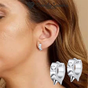 Punk Style Stainless Steel Spike Hoop Earrings Silver Stud Earring For Men Women - Picture 1 of 4