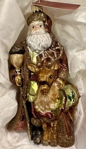 POLAND SANTA W REINDEER NIB BLOWN GLASS ART STUDIO ORNAMENT DETAILED - Picture 1 of 13