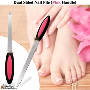 Manicura Pedicura Arte Claves Metal Doble Cara con Manija de Plástico Rosa Nuevo - Imagen 1 de 3