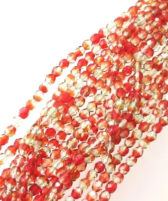 200 cuentas de vidrio pulido al fuego facetadas redondas rojas verdes checas de comercio fino de 2 tonos - 4 mm Foto 1 de 4