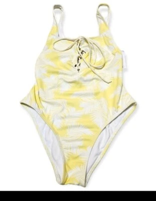 Traje de baño de una pieza LA Hearts/Pacsun blanco y amarillo. Nuevo con etiquetas. Estampado tropical. Talla S. Foto 1 de 4