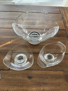 MCM Glas große Servierschale Set mit 2 kleineren Dipschalen Silberfuß - Bild 1 von 21