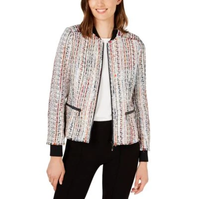 ELIE TAHARI Women's Multi Color Brooke Tweed Zip-front Bomber Jacket Top XS TEDO - Image 1 of 2