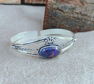 Purple Copper Turquoise Bangle 925 Silver Jewelry Designer Bracelet Gift For Her - Picture 1 of 3