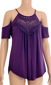 Unbranded Women's Purple Crochet Top w/Cut Out Shoulders Size M - Picture 1 of 7