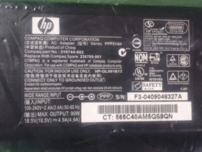  HP Genuine PPP014H  P/N: 310744-002 AC Adapter 18.5V - 4.9A  - Image 1 of 4