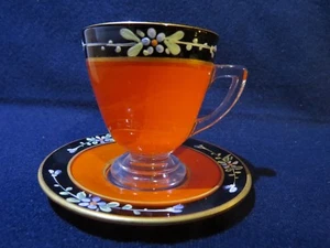 14 Westmoreland Cased Glass Demitasse Cups & Saucers Red-Orange Beaded Flowers - Picture 1 of 12