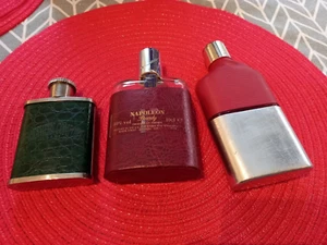 3 Vintage Edelstahl Flachmänner mit Lederjacken Konvolut - Bild 1 von 4