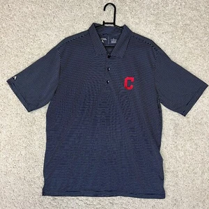 Cleveland Indians Guardians Polo Shirt Mens Large Blue Striped Short Sleeve MLB - Picture 1 of 8