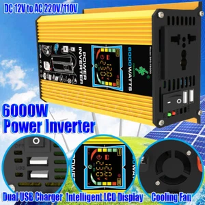 6000W LCD Car Power Inverter DC 12V To AC 110V  220V Solar Converter Dual USB - Picture 1 of 14