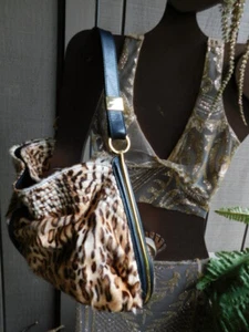 JIMMY CHOO animal hair LEOPARD brown black LEATHER GOLD SHOULDER hand BAG purse - Picture 1 of 1