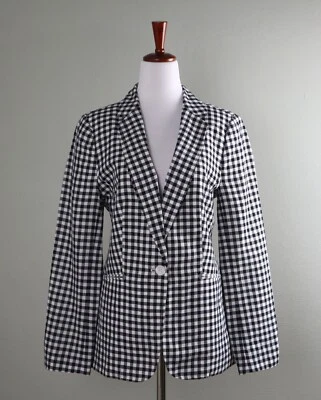 TALBOTS NUEVO $179 Mezcla de Lino Cuadros Forrado Guinga Blazer Chaqueta Top Talla 8 Foto 1 de 4