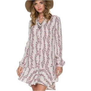 Free People Blumen Knopfleiste Tunika Shirt Kleid Langarm Retro Boho Viskose S - Bild 1 von 18