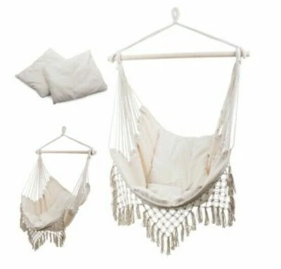 Brasilianischer Hängesessel Lounge Sessel Hängematte Beige mit Kissen, NEU & OVP - Bild 1 von 2