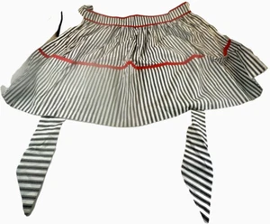 Vintage Hand Made Apron, Black/White Stripe Red Piping, 18", 1950s, used (YY) - Picture 1 of 6