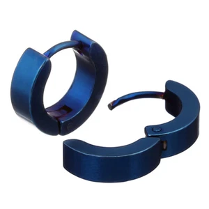 New Plain Blue 316 Stainless Steel Unisex Hoop Huggie Earrings - Picture 1 of 2