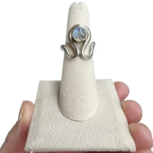 Faux Mondstein Cabochon Sterlingsilber Abstrakt Träne Cocktail Ring 4,75 - Bild 1 von 12