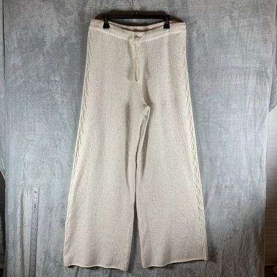 Splendid Women's Pants Wide Leg Sweater Wool Drawstring Pull On Cream Cable Knit - Image 1 of 4