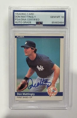 Tarjeta de novato Don Mattingly 1984 Fleer firmada autografiada #131 PSA/DNA gema Mt 10 Foto 1 de 2