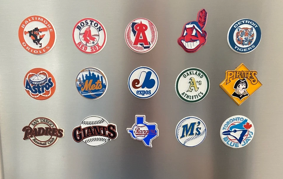 Imanes de béisbol de las Grandes Ligas para refrigerador vintage (supongo que principios de la década de 1980) Foto 1 de 1