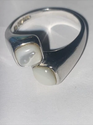 Vtg Barse 925 Sterling Silver Moonstone Modernist Bypass Ring 10 EUC - Image 1 of 4