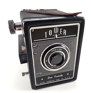 Macchina fotografica Sears Tower One-Twenty Box - pellicola 120 rotoli, vintage art deco - Foto 1 di 14