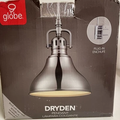 Globe Brushed Steel Finish Pendant Light Dryden Plug in Hanging Light 7 x 8 - Image 1 of 4