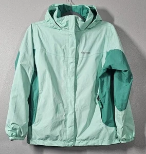 Marmot Hooded Windbreaker Rain Jacket Double Zipper Pockets Girl’s Size XL Green - Picture 1 of 8