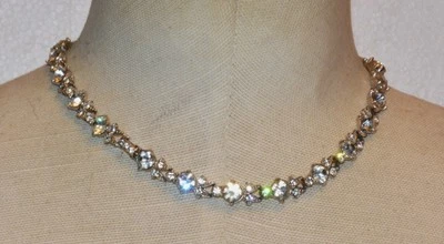 Vintage 40s Firmato ORA Placcato Rodio Trasparente Strass 39.4cm Collana - Immagine 1 di 4