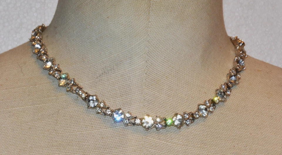 Vintage 40s Firmato ORA Placcato Rodio Trasparente Strass 39.4cm Collana - Immagine 1 di 4