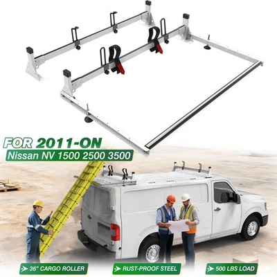 Escalera de furgoneta apta para Nissan NV1500/2500/3500 2011-ON, 2 barras, con rodillo de 36"" Foto 1 de 4