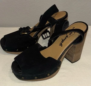 Free People Justine Plateau Sandale schwarz Wildleder Riemchen Knöchelabsatz Gr. 39 / US 8,5 - Bild 1 von 11