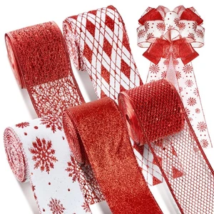 5 Roll 50 Yard Red Wired Ribbon 2.5 Inch Christmas Glitter Metal Mesh Sparkle... - Foto 1 di 6