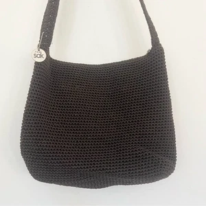 The Sak Dark Brown Crochet Knit Shoulder Bag or Crossbody Purse w Charm - Picture 1 of 8