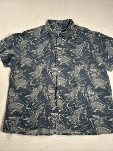 Vintage Polo Ralph Lauren Shirt Mens 2XL Blue Koi Fish Linen Blend Hawaiian - Picture 1 of 7