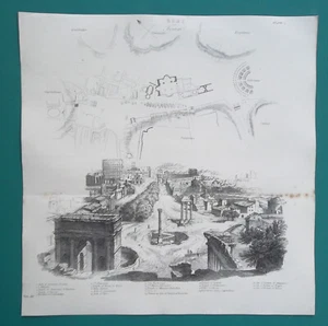 ROMA Vista y Plano del Foro Romano Italia - Mapa Antiguo 1883 - Imagen 1 de 3
