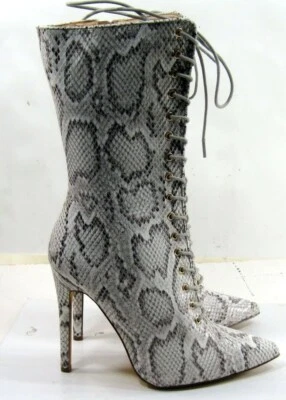 Liliana snake print 4.5"Stiletto high heel mid calf lace up Boots WOMEN Size 8.5 - Image 1 of 4