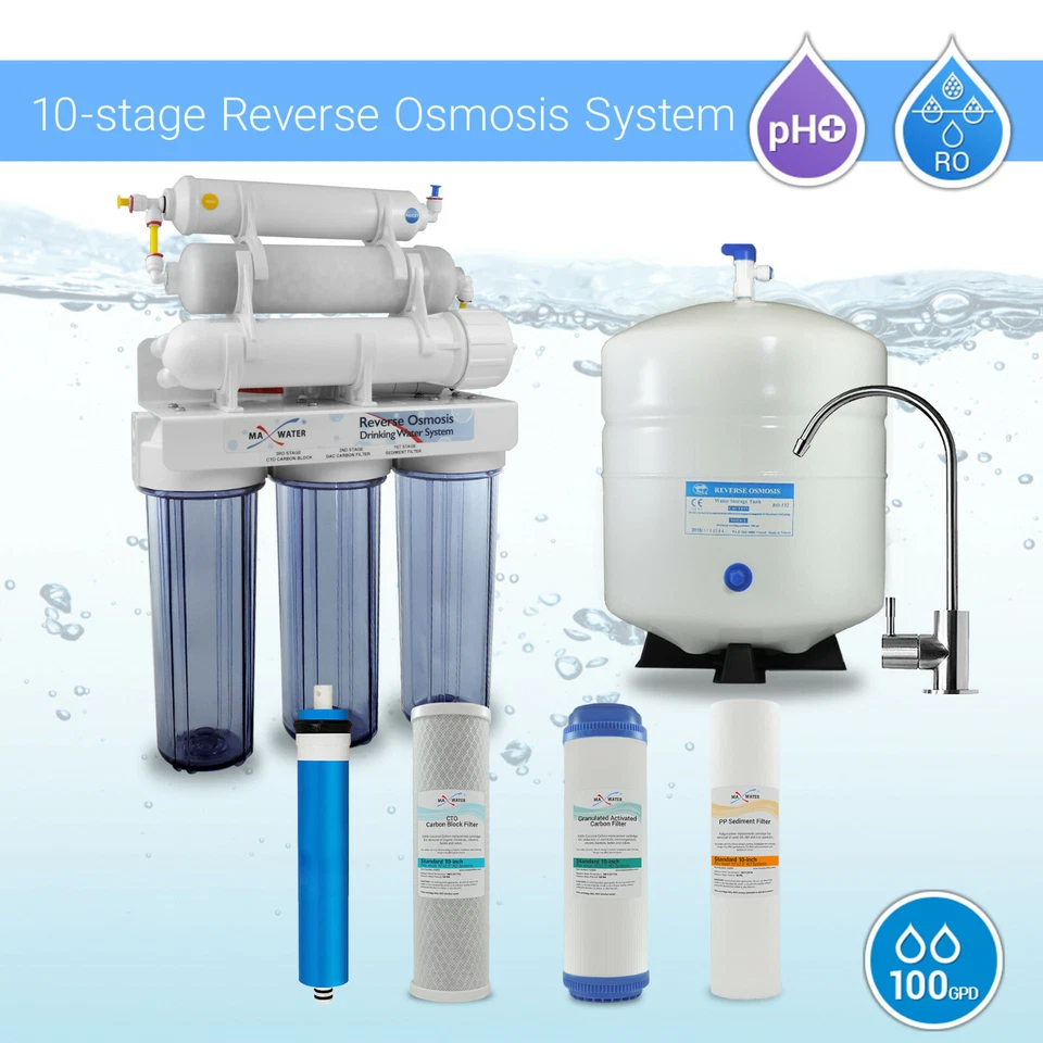 10 Stage Home Under sink Alkaline Reverse Osmosis RO Water Filter System 100GPD - Image 1 of 4