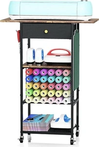 Rolling Craft Table with Storage with 30 Vinyl Roll Holder and Drawer, Craft Sto - Picture 1 of 7
