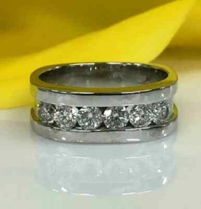 Simulated Diamond 2.50CT Round Cut Men's Wedding Band Ring 14K White Gold Over - Picture 1 of 6