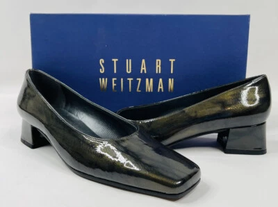 NOS Vintage Y2K Stuart Weitzman Womens 7 AA Square Patent Leather Heels Pumps - Image 1 of 4