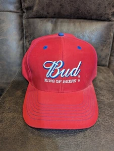 Bud Snapback Trucker Hat King of Beers Cap Red Budweiser Vintage Baseball Hat - Picture 1 of 5