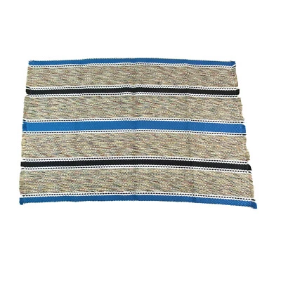 Двусторонний ковер ручной работы 36x24 синяя черная полоса тряпка с бахромой - Изображение 1 из 4