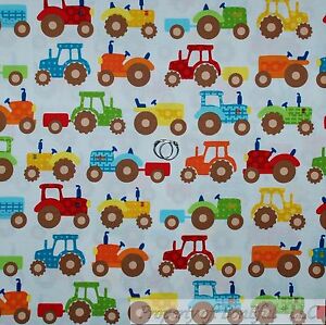 BonEful FABRIC FQ Cotton Quilt White Green Red Blue Farm Tractor Baby Boy Dot US