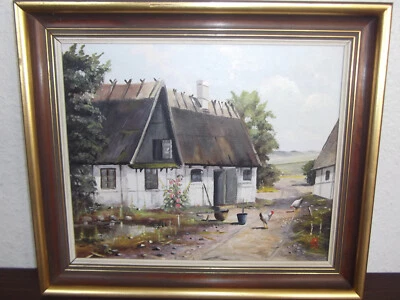 DEKORATIVES DÄNISCHES GEMÄLDE "HÜHNERHOF" SIGNIERT:SJ #9962 - Bild 1 von 4