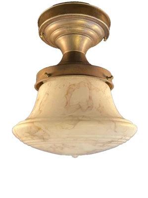 1920-30s Art Deco flush mount fixture with art glass shade - Image 1 of 4